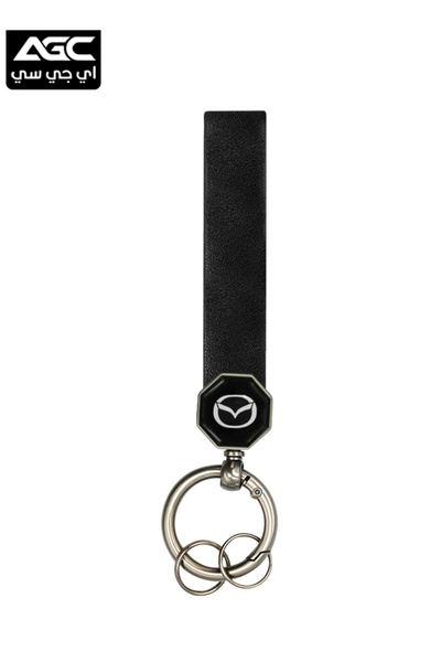 AGC MAZDA Keychain Black Leather Strap with Metal Ring, 360° Rotation, Durabl...