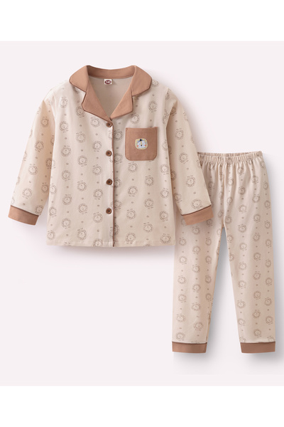 SAPS All Over Lion Printed Full Sleeves Shirt and Pajama Set - Brown