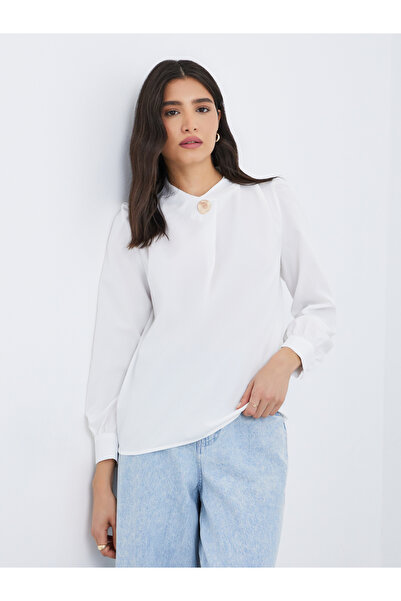 Styli Solid Button Detail Long Sleeve Top