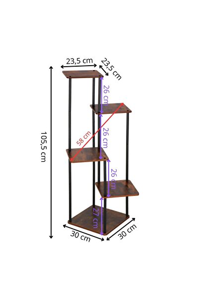 OEM Flower stand, 106x58 cm, black/light brown – 5 shelves, metal structure, modern design