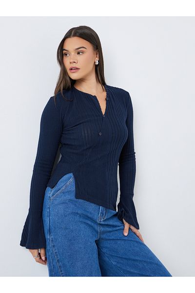 Styli Fitted Knit Top with Bell Sleeves