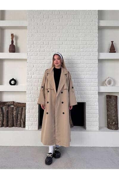 ZF BUTİK Button Detailed Belted Long Trench Coat