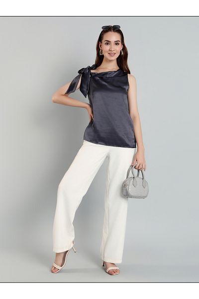 Mish By Styli Solid Satin Top with Tie Up Detail