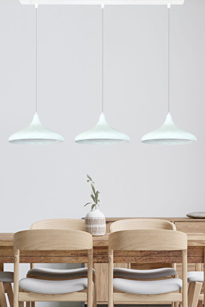 Bamyum Üçlü Champion Beyaz İç Beyaz Sarkıt Lamba Yemek Masası Oturma Odası Mu...