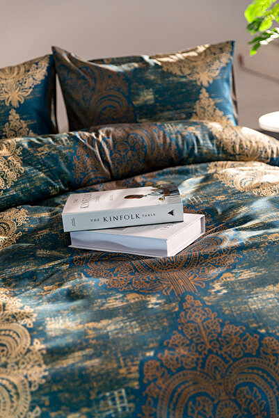 FAVORA Maison Liora 100% Cotton Satin King Size Duvet Cover Set - Petrol