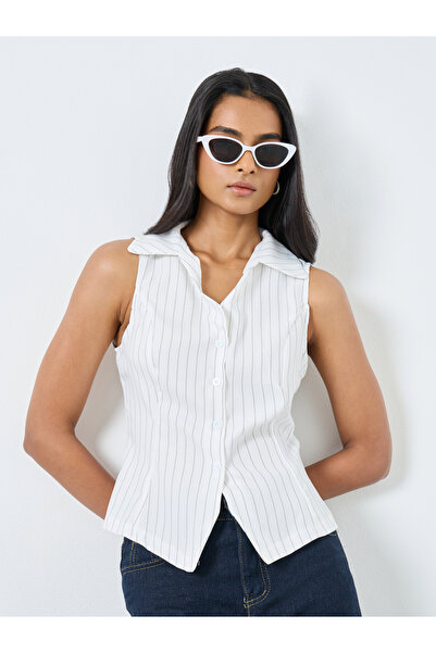 Styli قميص مخطط بدون أكمام وأزرار