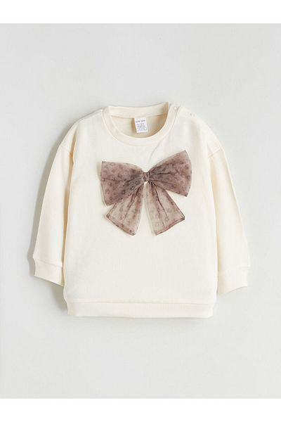 LC Waikiki Create Your Style from Uzg Store |   Crew Neck Ribbon Detailed Baby Girl Sweatshirt and Leggings 2-Piece Set