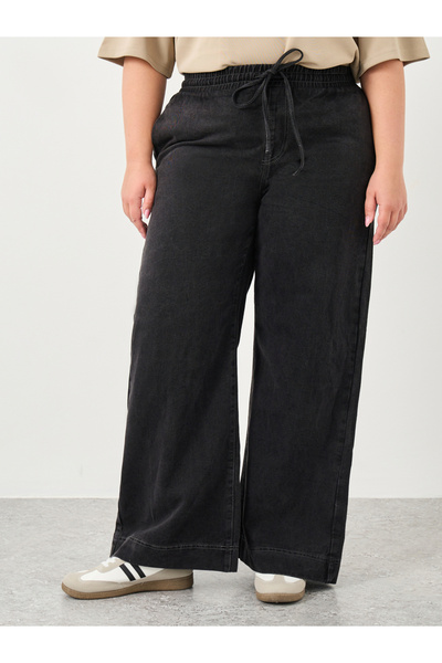 Styli Plus Wide Leg Jeans with Drawstring