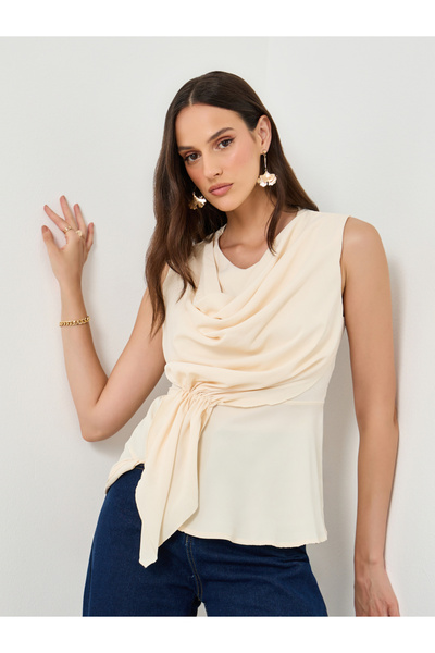 Styli Off White Shawl Drape Sleeveless Top