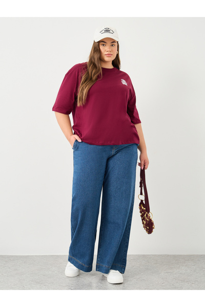 Styli Plus Wide Leg Jeans with Drawstring