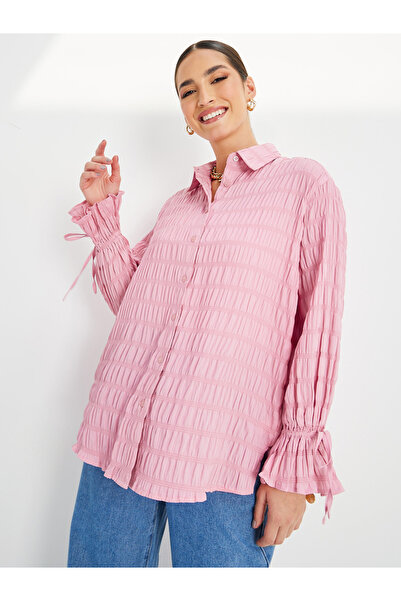 Styli قميص طويل منسوج وكبير الحجم مزود بأزرار