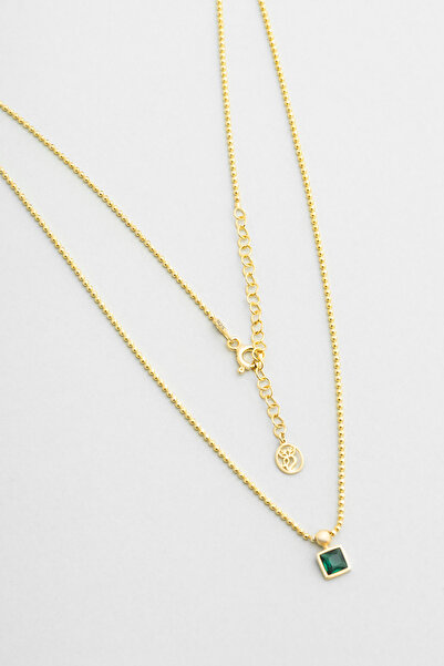 So CHIC... Minimal Renkler 18 Ayar Sarı Altın Kaplama 45 Cm Gümüş Tektaş Kolye