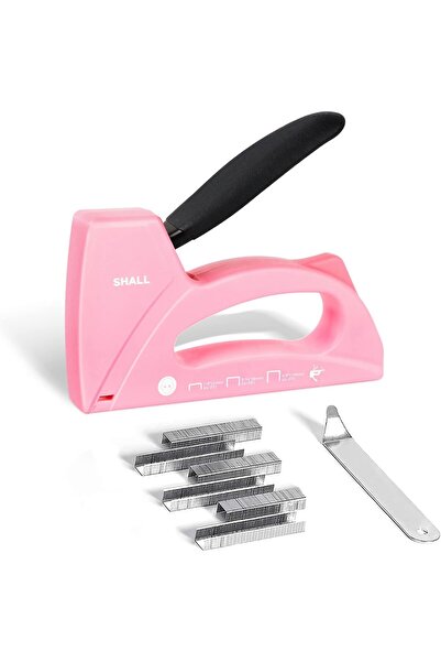 SHALL Light Duty Staple Gun for Wood - Pink Upholstery Staple Gun with 1600pcs JT21 Staples 1/4, 5/1