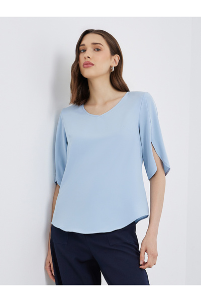 Styli Women Blue Split-Sleeve Blouse