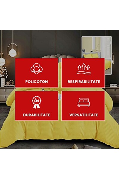 PATONE Damask Polycotton bed linen, yellow, 4 pieces, for double bed