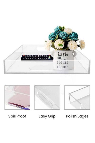 COOYA Storage Tray,with Handle Clear Acrylic Decorative Tray For Kitchen Bathroom,40.5x30.5x5CM