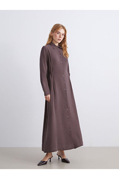 LC Waikiki فستان قميص بني مزيج مودال