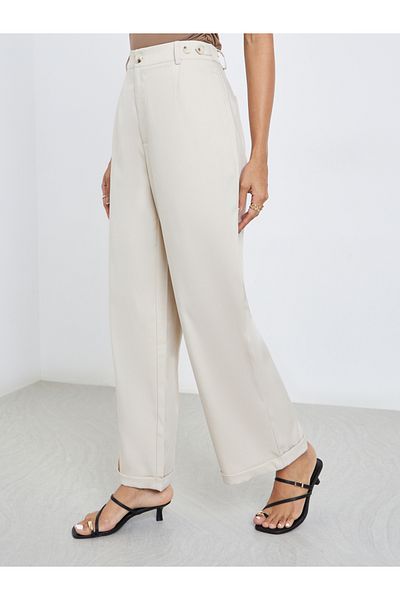 Styli Cream Tapered Fit Pants with Buttons