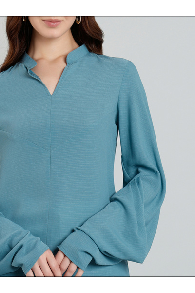 Mish By Styli Solid Balloon Sleeve Mandarin Collar Blouse