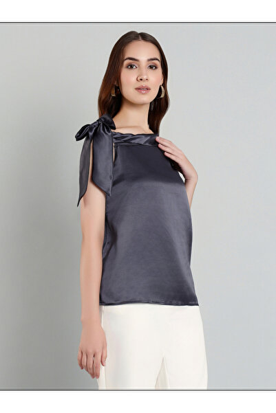 Mish By Styli Solid Satin Top with Tie Up Detail