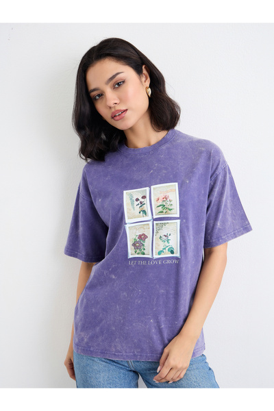 Styli Women Purple Acid Washed Oversized T-Shirt