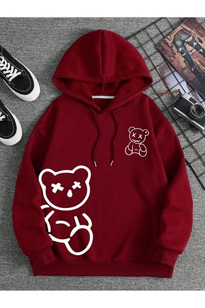 uyguntarz Unisex Draw Bear Printed Oversize Sweatshirt