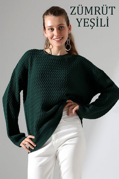 ALCHON Round Neck Long Sleeve Zigzag Walking Pattern Loose Relaxed Fit Winter Knitwear Sweater