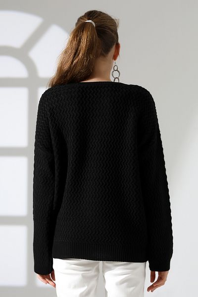 ALCHON Round Neck Long Sleeve Zigzag Walking Pattern Loose Relaxed Fit Winter Knitwear Sweater