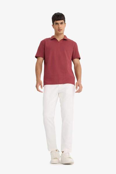 DeFacto Regular Fit Polo Neck Waffle Textured Fabric Short Sleeve T-Shirt F0315Ax25Au