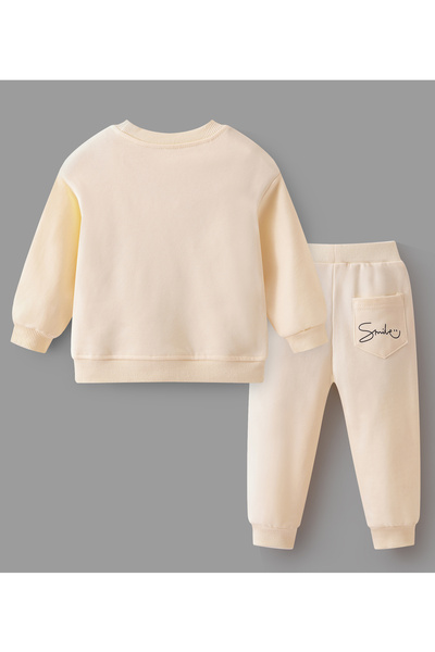 SAPS Smiley Face Printed Top and Pants Set - Light Beige