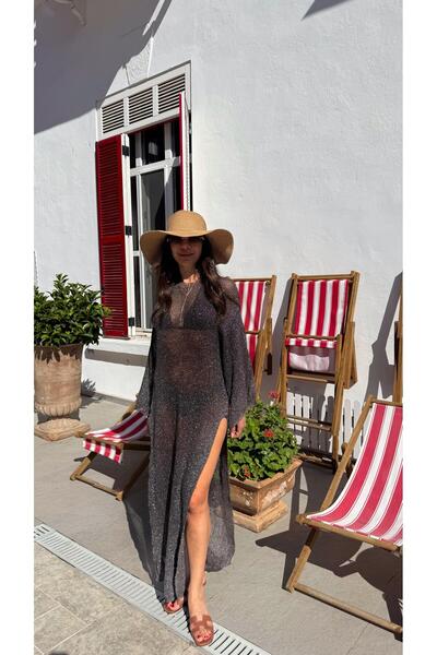 Gaus Simli Koyu Antrasit Uzun Plaj Elbise Gaus00598