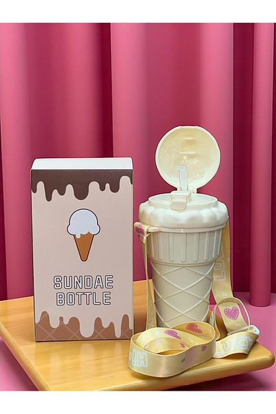 SANALTİCARETİM Ice Cream Shaped 500 ml Cream Flask with Straw
