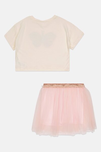 Miss Toddlers Girl 2 Piece Embellished Short Sleeves T-shirt And Skort, Multicolor