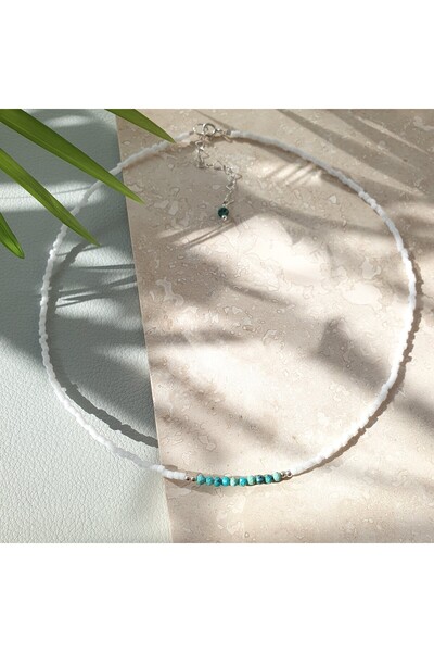 Abundo Miyuki bead necklace, African turquoise stones and 925 silver