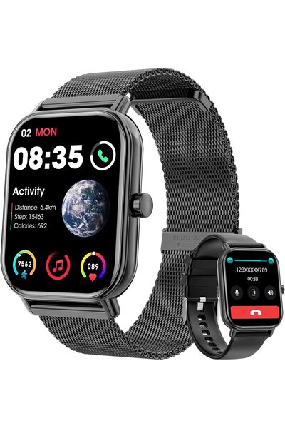 Generic ساعة ذكية للنساء والرجال، ساعة تتبع اللياقة البدنية متوافقة مع هواتف أندرويد وأيفون، 1.85 بوصة ذكية