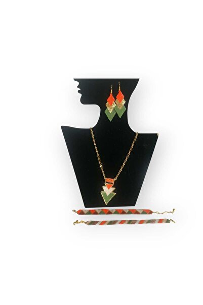 dizi craft KOLYE VE KÜPE TAKIM el işçiliği miyuki turuncu