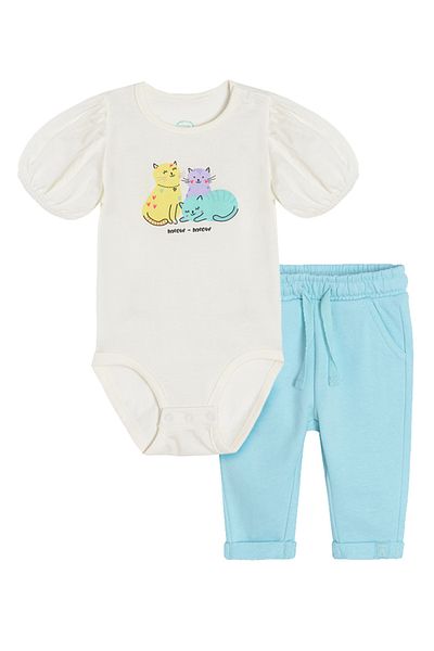 SMYK Graphic Bodysuit With Pants Set - White
