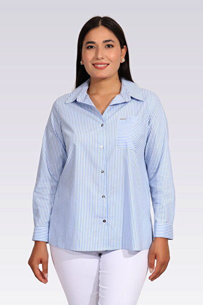 TOLGA SARAÇOĞLU 11037 CĂMĂȘĂ CU DUCĂTURI ÎN AMESTEC DE BUMBAC ALBASTRU