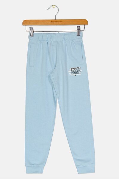 Puma بنطال رياضي خارجي بشعار العلامة التجارية للأطفال للأولاد، أزرق فاتح