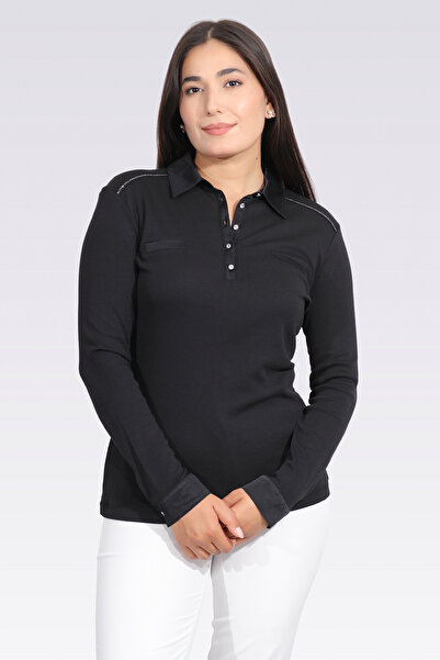 TOLGA SARAÇOĞLU 10664 Black Satin Decorated Stylish Knitted Bluz