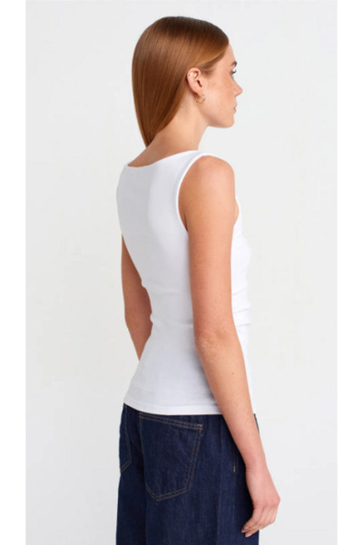 Dilvin 31589 Gathered Boat Neck Top-White