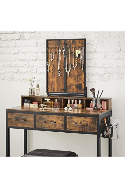 VASAGLE Dressing table 90x40x141 cm, with 3 drawers, triple mirror and stool, wood and steel