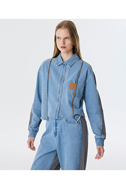 Twist Fabric Mix Asymmetric Shirt