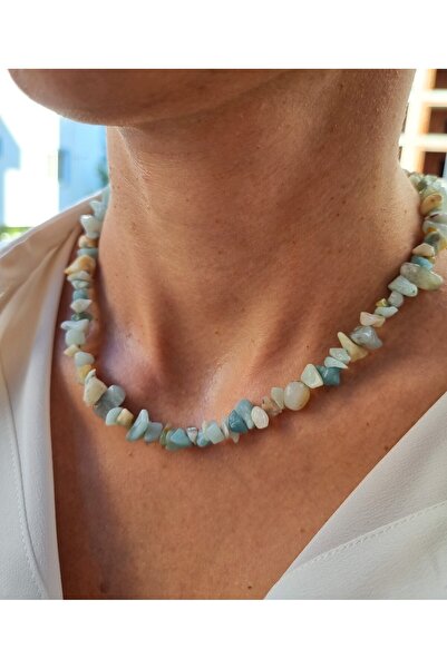 NEMOR STUDIO قلادة من حجر الأمازونيت الطبيعي |   حجر مكسور لامع