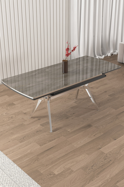 Canisa Sim Serisi 89x150 Açılabilir Lak Panel Antrasit İroni Masa Takımı 6 Antrasit Sandalye