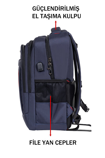 Dada Lacivert Okul Çantası Geniş İç Hacim Yandan Cepli Uzun Ömürlü ve Sağlam Ortaokul Lise Üniversite