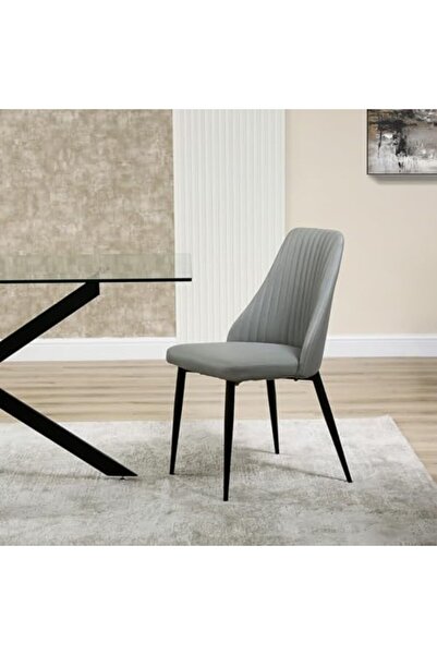 Vanity Living Modern Dining Chairs Set of 2 with Grey PU Cushion Seat Back