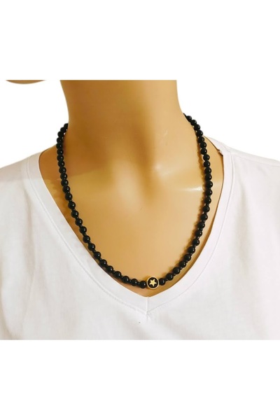 shop قلادة سيريوس بلاك أونيكس للرجال من الأحجار الطبيعية - تفاصيل نجمة، 6 ملم...