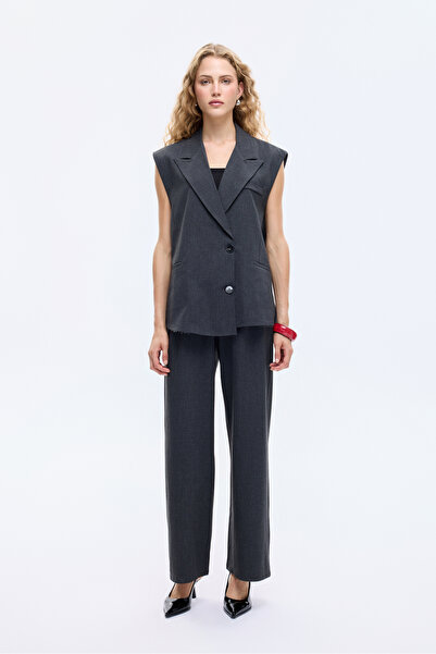 Quzu Круговий комір, спинка з смужкою, жилет-піджак, антрацит