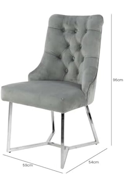Vanity Living Dining Chairs Set of 2 – Rinerra Grey Velvet Upholstery with Chrome Metal Legs – B